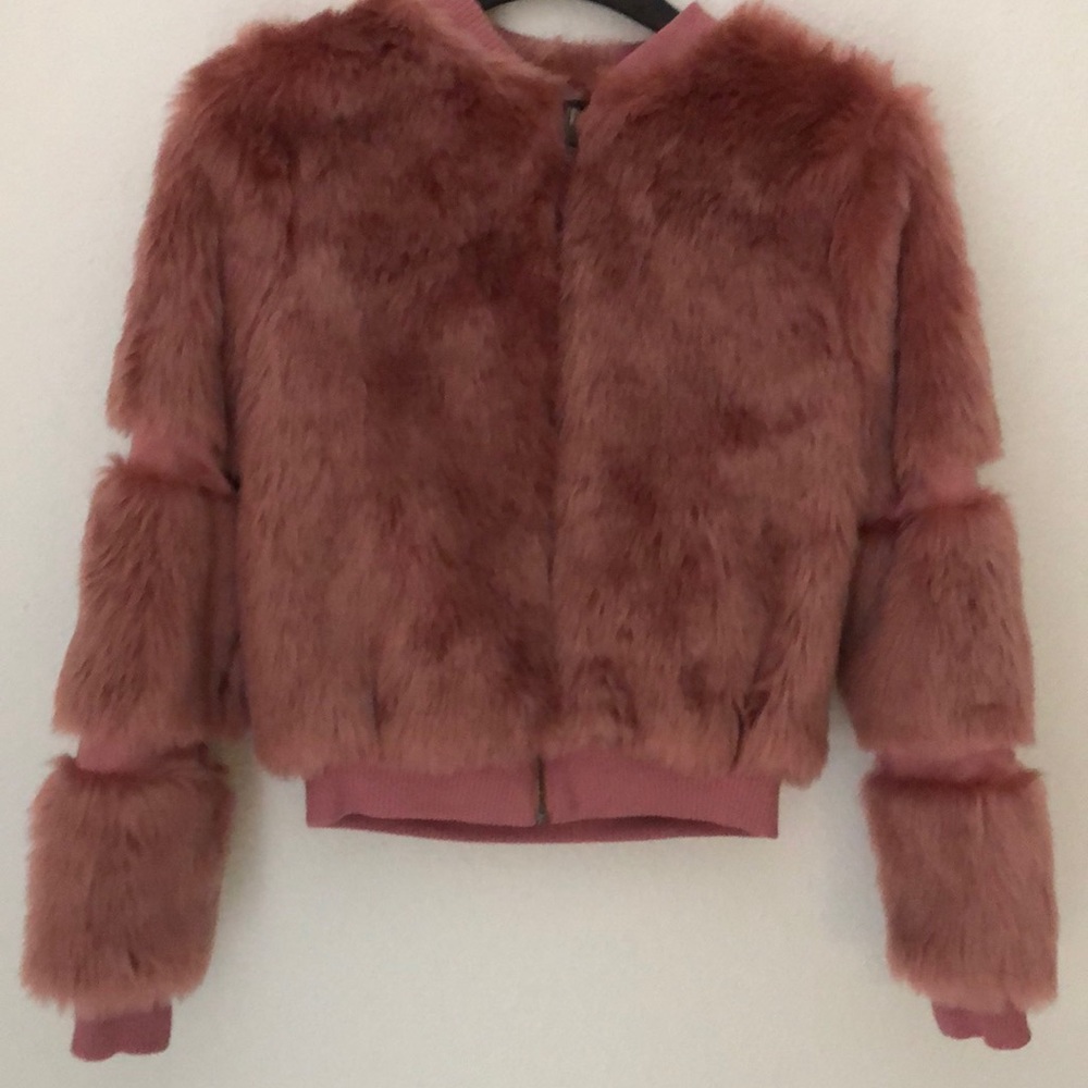 Art Class dusty pink faux fur bomber jacket
